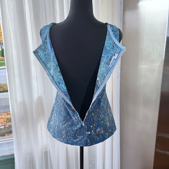 Vintage 80s twin set, camisole & blouse, blue abstract ombre print, 4/6 (S/M) - Picture 12 of 13